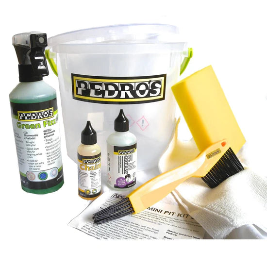 pedros mini pit kit vedlikeholdsbøtte elsykkel sykkel avfetter, kjedeolje, sykkelvask,svamp og børste